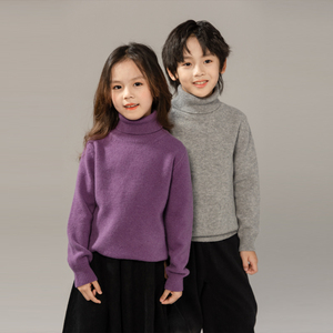 高领加厚儿童羊绒衫男孩女童针织打底衫100%纯羊毛衫高领内搭毛衣