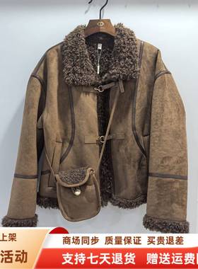 鹤颖B25A5133时尚韩系羊羔毛拼接麂皮绒加厚短外套冬装2025女新款