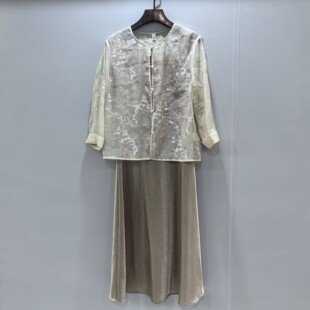 2026女新款 缎面吊带连衣裙两件套裙春装 国风刺绣小衫 Y25B779时尚