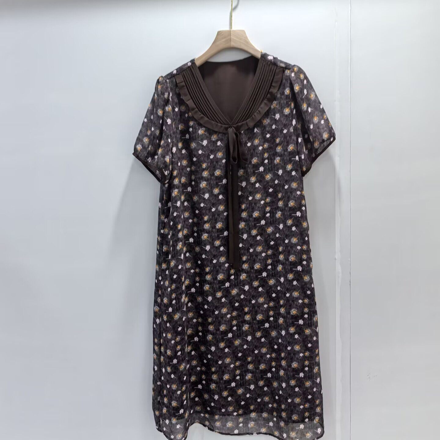 26CNM-2118时尚国风雪纺碎花中长款遮肚连衣裙夏装2026女新款3XL