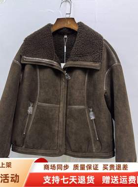 F25D-D1363时尚休闲颗粒拼接麂皮绒皮毛一体短外套冬装2025女新款