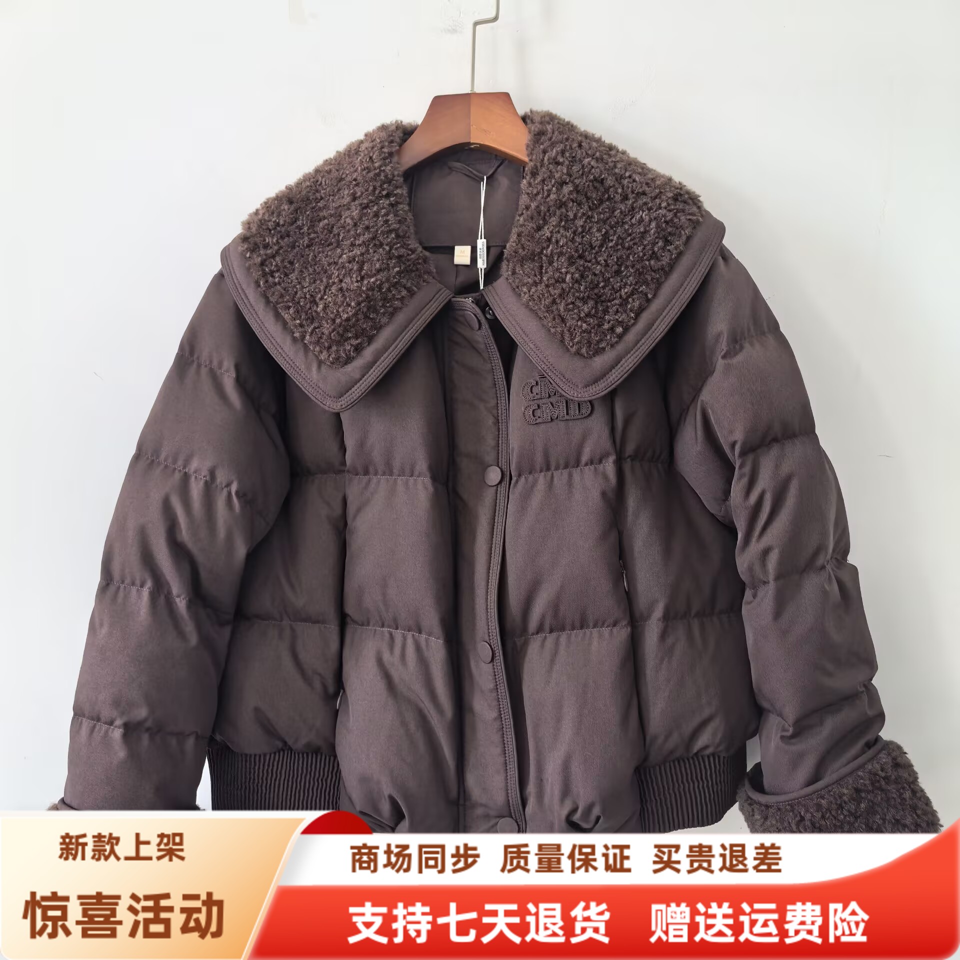 2GDY6850时尚休闲羊羔毛翻领白鸭绒保暖羽绒服短外套冬装2025女款