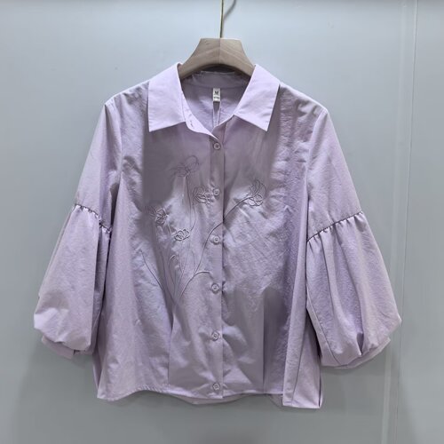 舒袖M281S066时尚韩系刺绣衬衣翻领灯笼七分袖小衫秋装2026女新款
