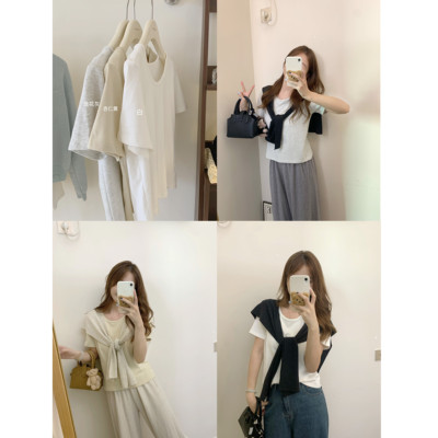 秋家自制/每年回购的 柔软磨毛秋天一件内搭 大圆领舒适短袖t恤女