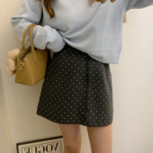 秋家自制 柔软波点半身裙短裙a字裙 复合面料 miu系 少女通勤百搭