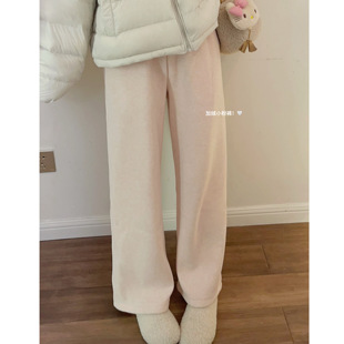 闭眼入 直筒长裤 加绒 柔软少女休闲裤 子 温柔泡芙樱花 秋家自制
