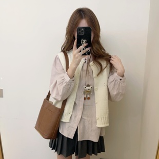 钩花厚实毛衣马甲 秋家自制 小粉紫衬衫 温柔感 分开拍 柏林少女