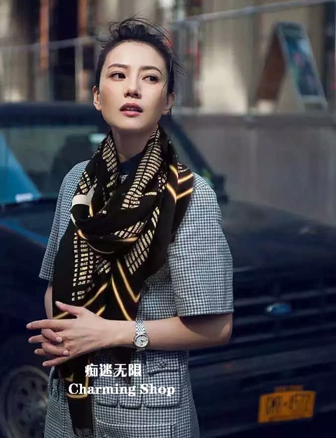 欧美黑金色奢华纯真丝斜纹绸围巾桑蚕丝大方巾丝巾披肩走秀毛边巾