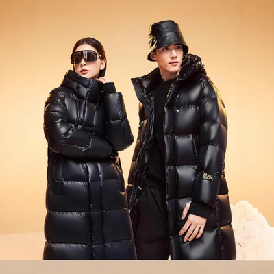 高端黑金鹅绒服女2025年冬季新款加长款加厚羽绒服情侣款保暖外套