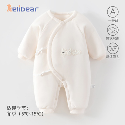 初生婴儿秋冬夹棉加厚外穿连体衣