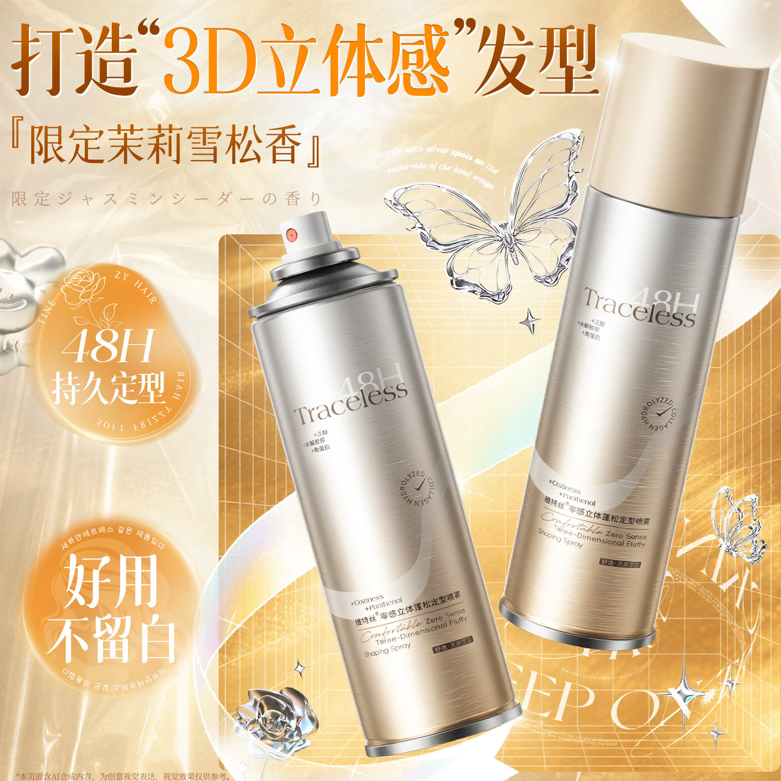 维特丝定型喷雾发胶自然蓬松持久防毛躁空气刘海头发型干胶啫喱水