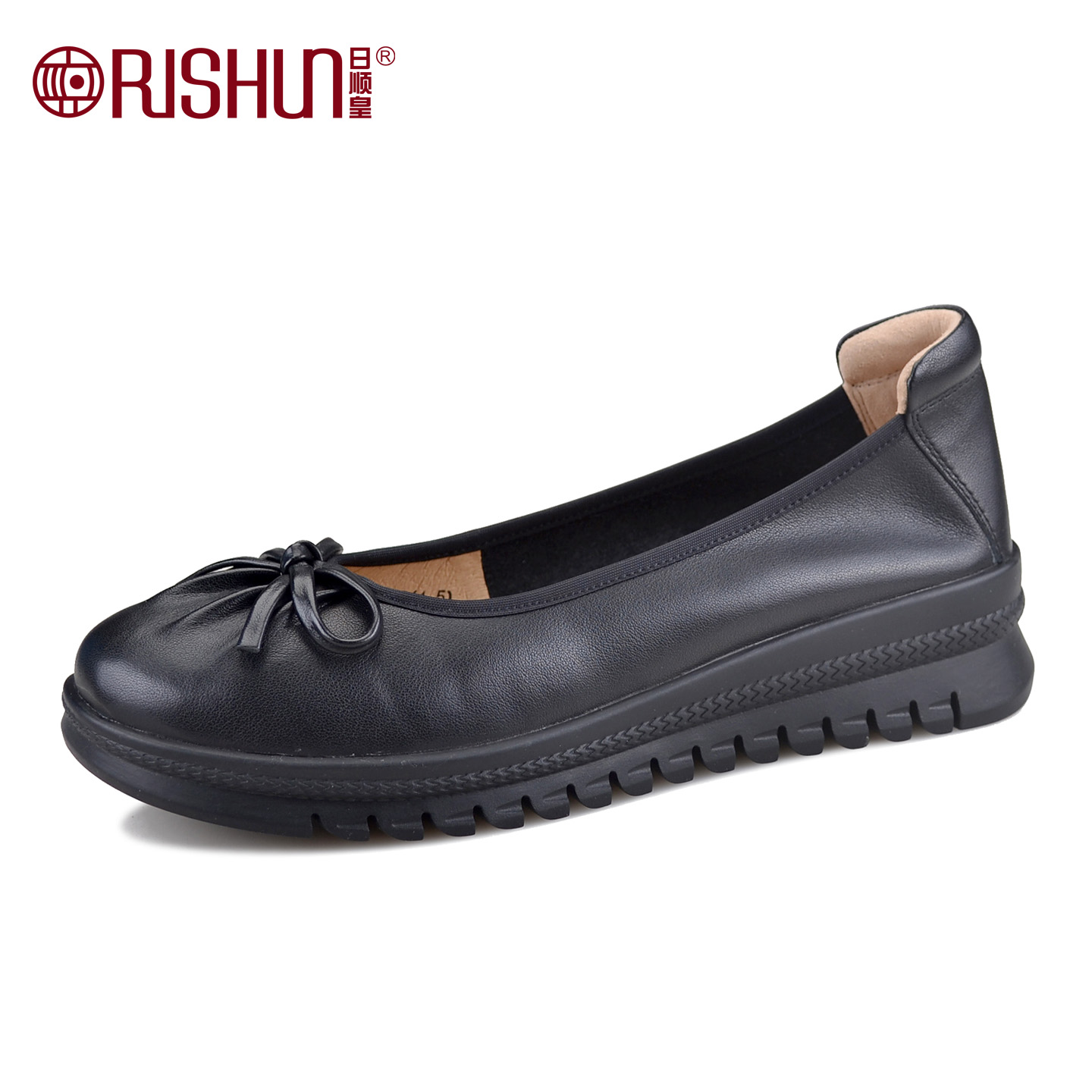 真皮妈妈鞋蝴蝶结软面浅口单鞋女