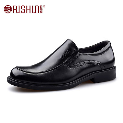 Rishun/日顺皇男鞋商务正装皮鞋男青年头层牛皮套脚皮鞋 德比鞋