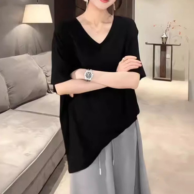 大尺码胖mm冰丝V领慵懒感