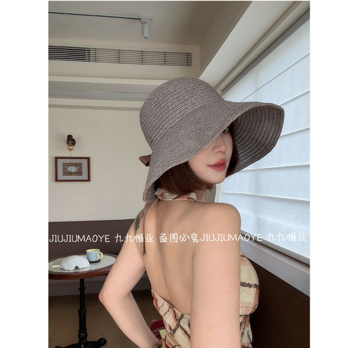 春夏时髦透气环绕式大檐女遮阳草帽可扎马尾百搭时尚