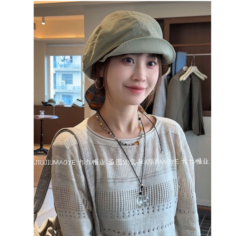 日系文艺串珠八角帽女春夏新款复古百搭休闲报童帽拍照显瘦出片帽