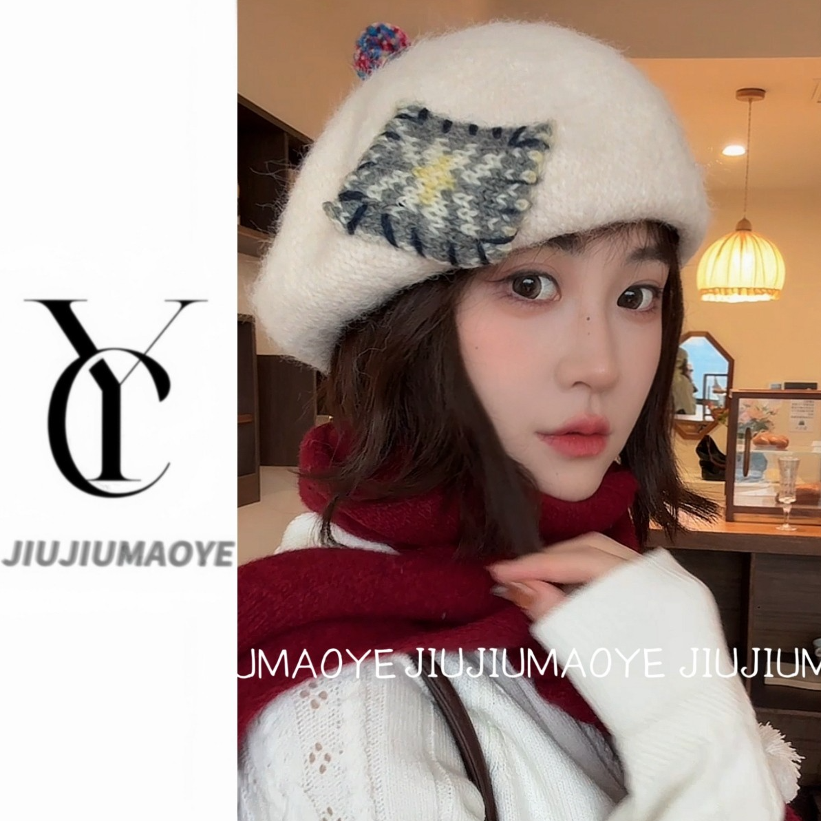 森系秋冬季贴布无檐贝雷帽帽子圆领棒球帽韩版休闲毛呢复古时尚