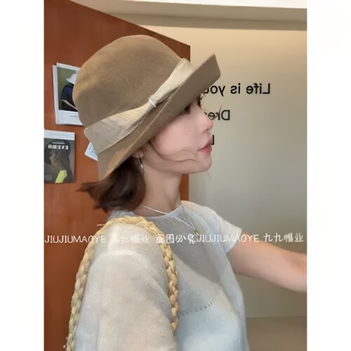 丝带日系文艺风可折叠遮阳百搭渔夫帽子女春夏新款法式礼帽休闲