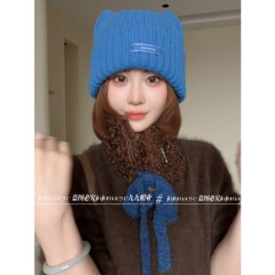 【澳洲羊毛】可爱猫耳毛线帽子女秋冬保暖护耳百搭针织帽包头