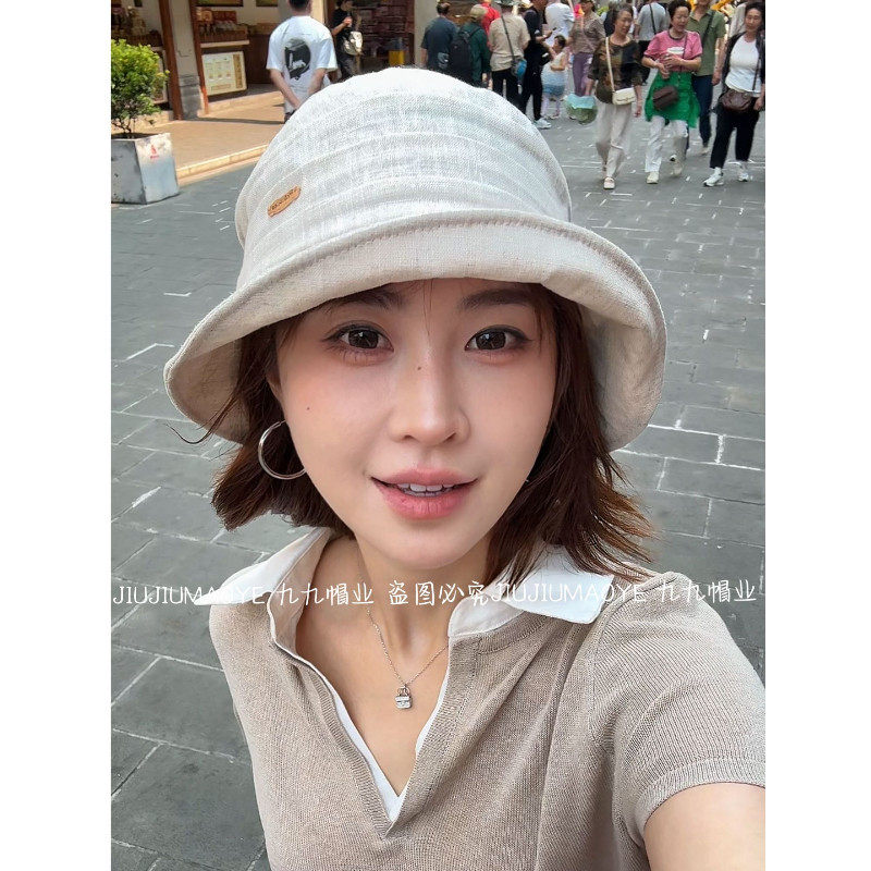 百搭显瘦遮阳显脸小气质帽网红盆帽纯色小众褶皱松紧渔夫帽子褶皱