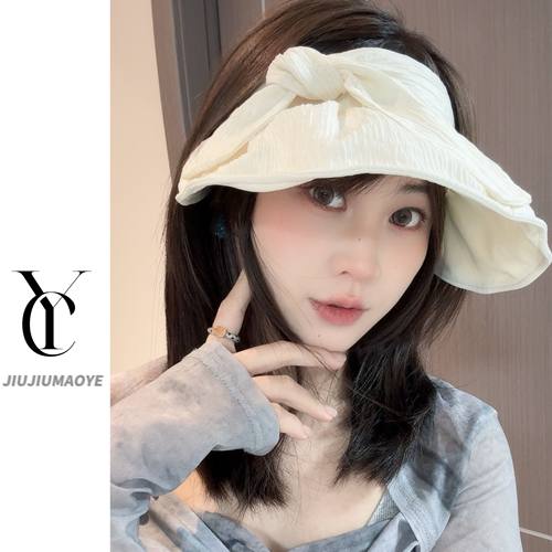 空顶褶皱蝴蝶结空顶帽大檐帽子时尚贝壳帽夏季韩版夏天防晒帽