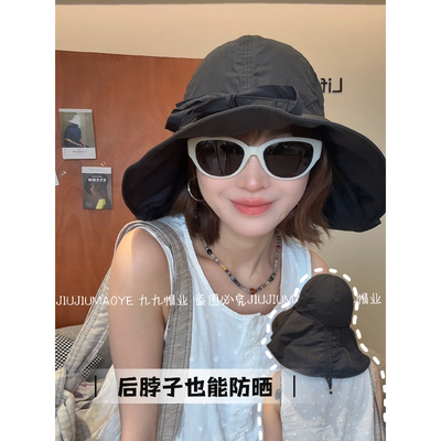 春夏日系系带蝴蝶结百搭显脸小女款渔夫遮阳帽可折叠透遮脸简约