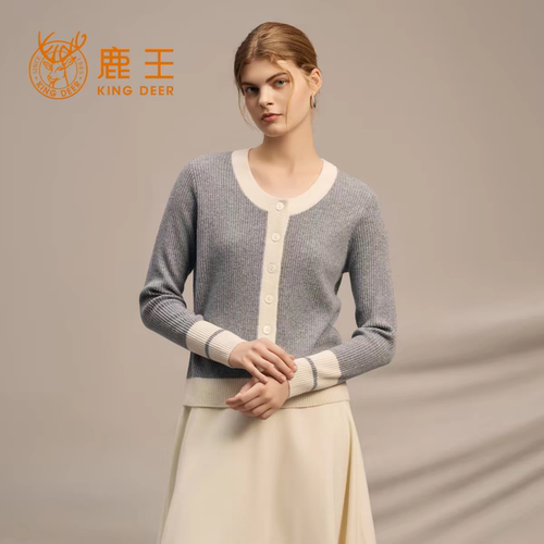 鹿王100%山羊绒女开衫秋冬保暖冬