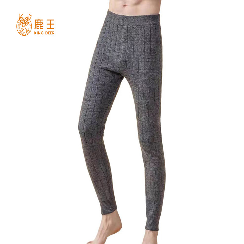 鹿王羊绒裤男双层打格时尚舒适保暖2024冬季新款简约针织加厚毛裤