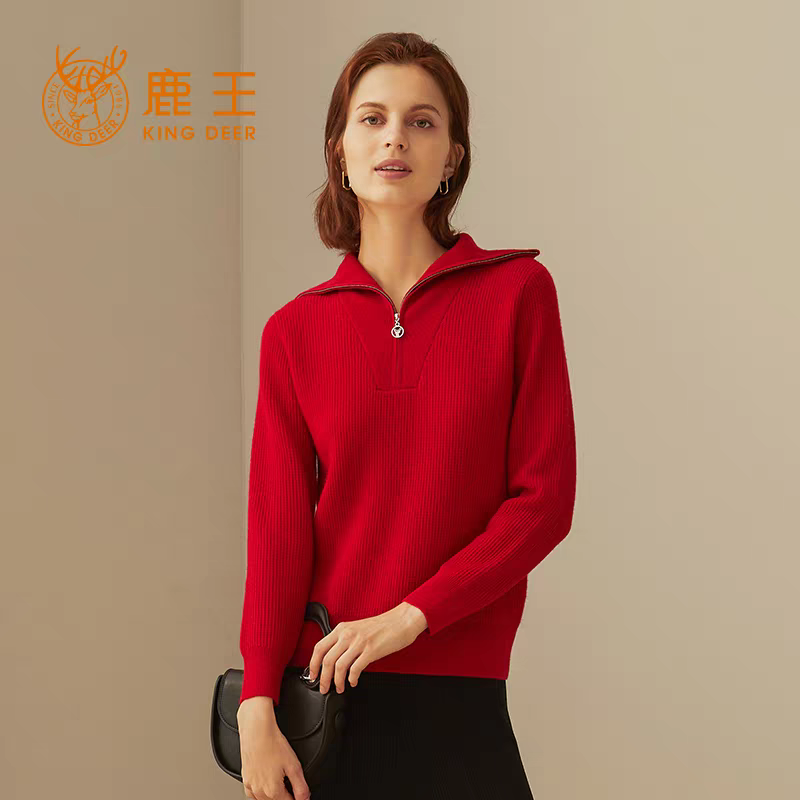 鹿王女士翻领纯山羊绒衫