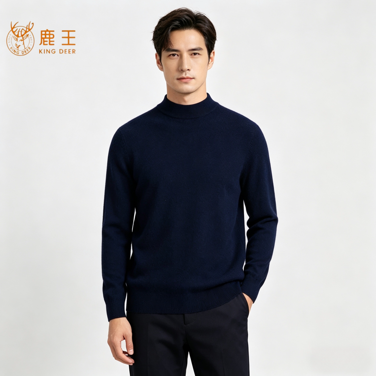 鹿王高领提花中年百搭高端羊绒衫