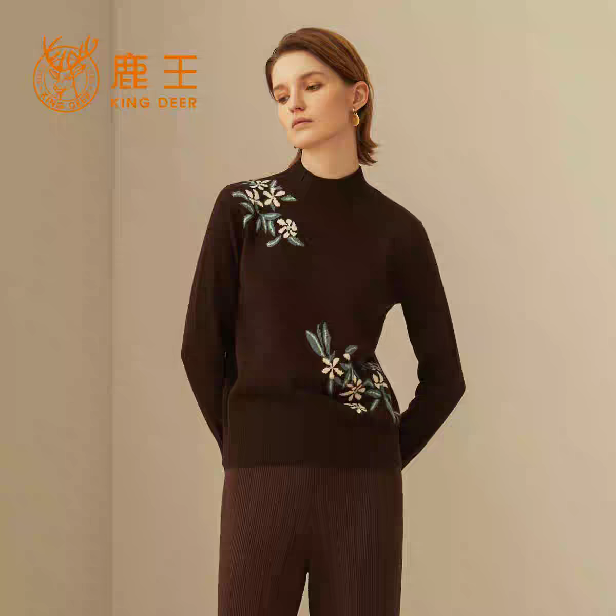 单件女士中国打底植物花卉冬季