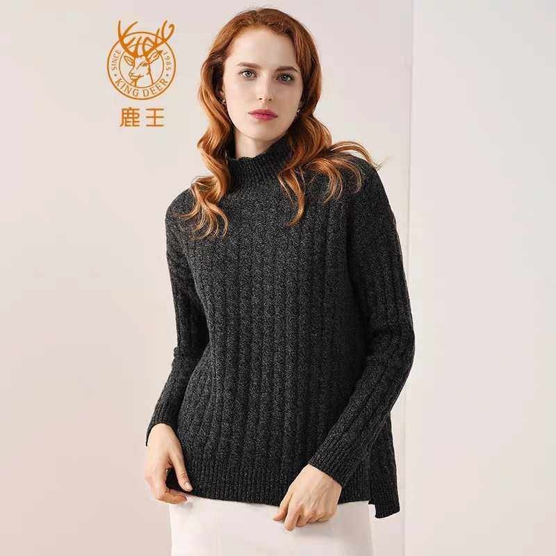 鹿王女士半高领扭花厚款山羊绒衫秋冬季百搭保暖休闲纯色套头毛衣,女装/女士精品,毛衣,淘宝优惠券,粉丝福利购,淘宝优惠卷