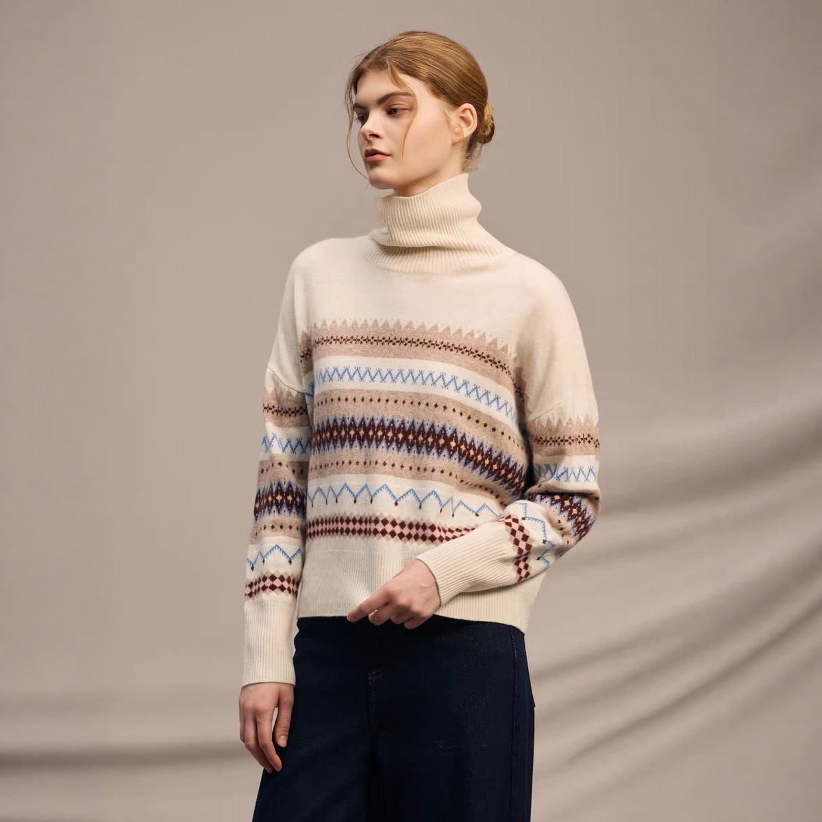 鹿王女士高领纯山羊绒衫秋冬季百搭保暖休闲简约提花针织打底毛衣,女装/女士精品,羊绒衫,淘宝优惠券,粉丝福利购,淘宝优惠卷