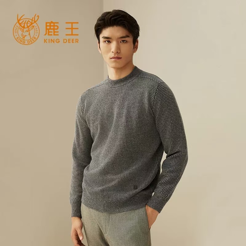 鹿王25秋冬季新款纯山羊绒衫男士厚款半高领休闲保暖百搭套头毛衣