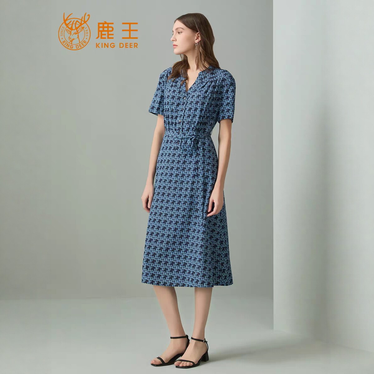 鹿王桑蚕丝收腰显瘦夏季衬衫裙