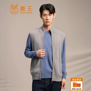 鹿王男士半高领纯山羊绒背心秋冬季新款保暖休闲简约针织拉链开衫