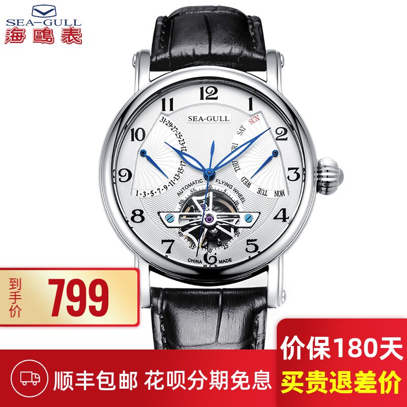 海鸥手表男 多功能全自动机械表镂空防水皮带男表819.316/819.317