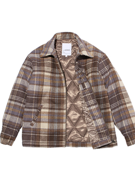 ABSURD LOGIC 荒诞逻辑 美式街头 毛呢工装夹克翻领夹棉格子外套