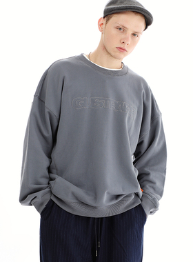 GUSTPARK 原创设计 大象灰镂空刺绣字母落肩圆领卫衣男女