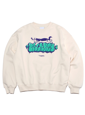 ABSURD LOGIC荒诞逻辑美式街头瞌睡猫涂鸦字宽松加绒纯棉圆领卫衣