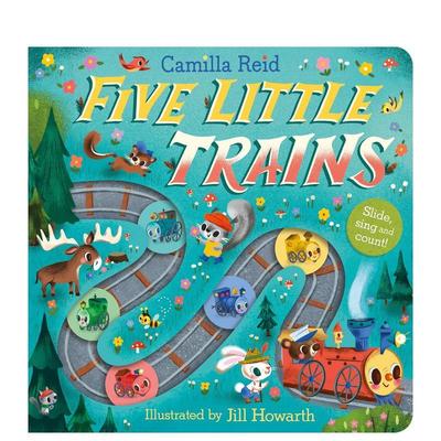 【滑轨歌谣计数书】五辆小火车 【Slide and Count】Five Little Trains 原版英文儿童趣味