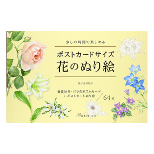水彩笔 善本图书 ポストカードサイズ 日文原版 彩绘图案 ぬり絵 美丽花卉填色明信片图案手册 花 透明水彩画 铅笔 现货