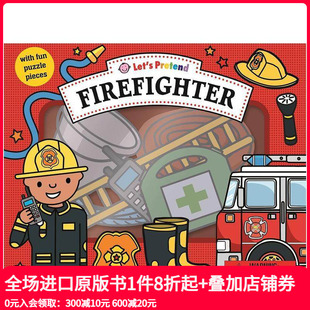儿童绘本 幼儿英语阅读启蒙早教 小小角色扮演家 Pretend Firefighter 消防员礼盒套装 Let 纸板模型操作玩具图书 Set 预售