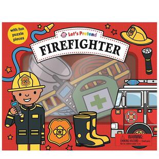 儿童绘本 幼儿英语阅读启蒙早教 小小角色扮演家 Pretend Firefighter 消防员礼盒套装 Let 纸板模型操作玩具图书 Set 预售