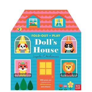 Play 预售 Fold Doll 原版 含可拼搭家具模型 House 娃娃屋：立体折叠书 英文儿童立体 贴纸 Out