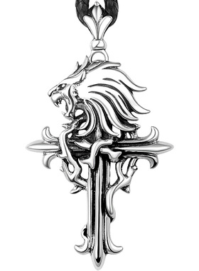 最终幻想FF8狮子头十字架吊坠男霸气925纯银复古泰银欧美日韩摇滚