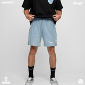 膝上运动篮球短裤 春夏基础美式 水洗牛仔单宁 REMEFIT
