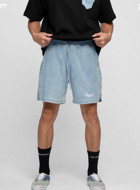 REMEFIT  水洗牛仔单宁 春夏基础美式膝上运动篮球短裤