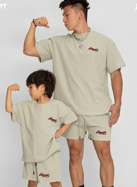 REMEFIT 6.1亲子限定 华夫格基础杠铃片纯棉透气宽松运动健身短袖