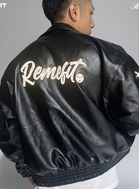 REMEFIT  反光刺绣加厚羊羔绒内里短款李小龙男女皮衣外套夹克潮
